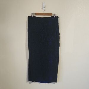 New Chico's Gurgaon Monet Wrap Skirt Black/Navy Size 2 Large Embroidered